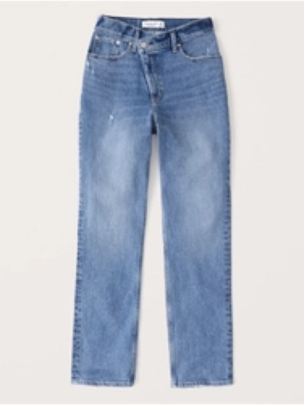 Abercrombie & Fitch 90/ Women's Straight Leg Curve - Light Blue, Zig Zag Zip